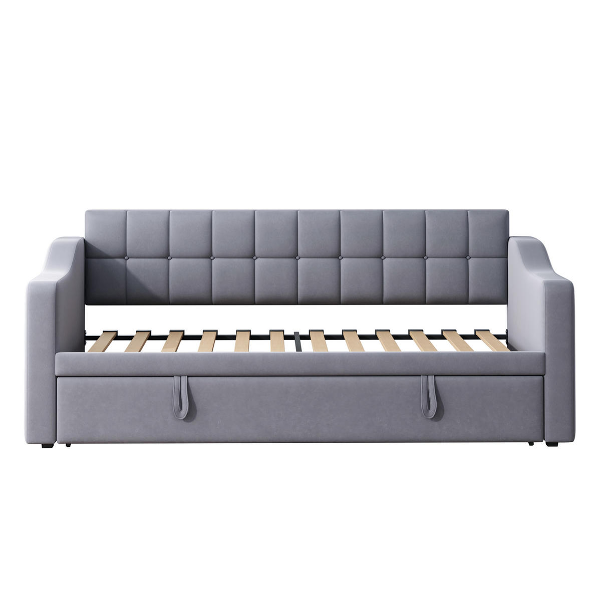 POLSTERBETT 90/190 cm ausziehbar auf 180 cm mit USB-Anschlüssen und Samtbezug, Grau - Grau, Textil (90/190cm) - Redom