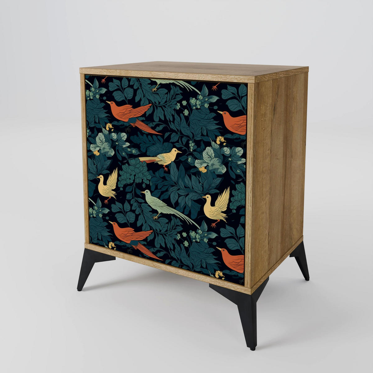 SIDEBOARD FOWL ORNAMENT, Eichefarben, 57,5x42x77,5 cm, Schräge Buchenholzfüße - Eichefarben/Buchefarben, Holzwerkstoff/Buchenholz (57.5/77.5/42cm) - SpaceRebels
