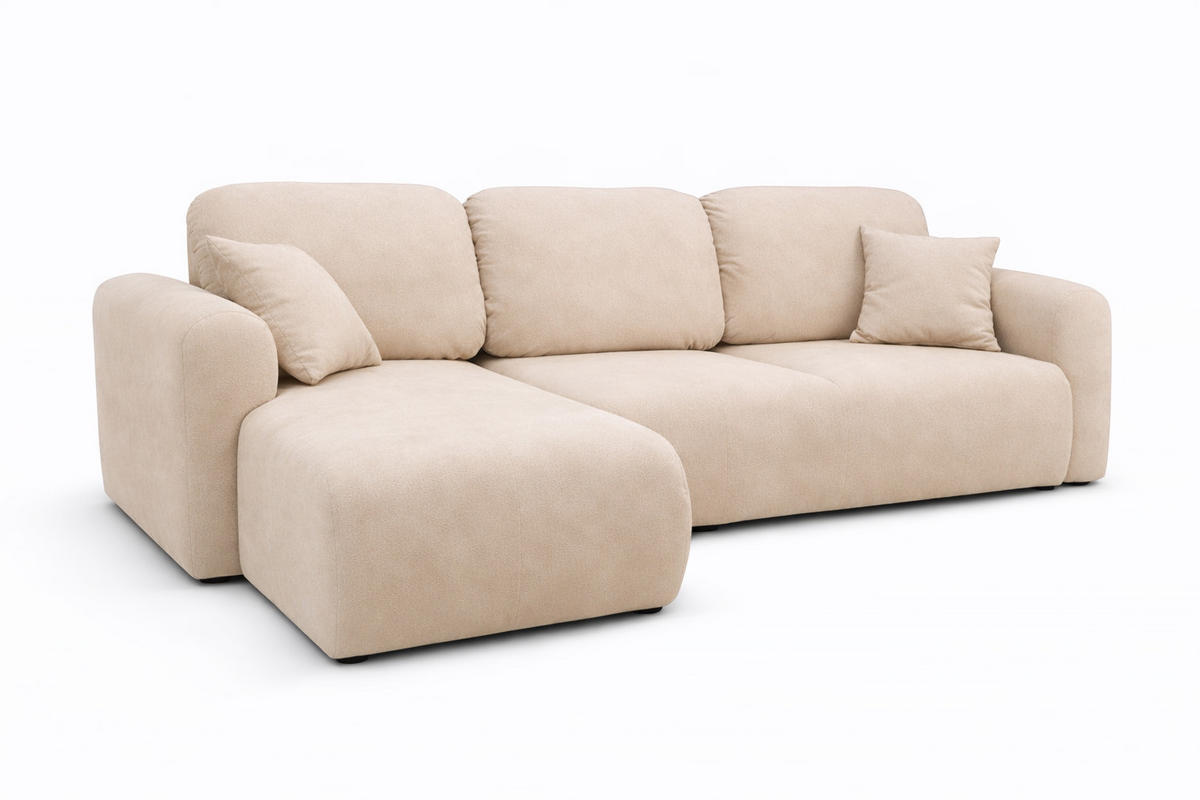 ECKSOFA Mit Schlaffunktion Und Bettkasten, Sofa L-Form Bingo L, Veloursstoff Salvador, Beige, Links - Beige, Holz (250/142cm) - Kaiser Möbel