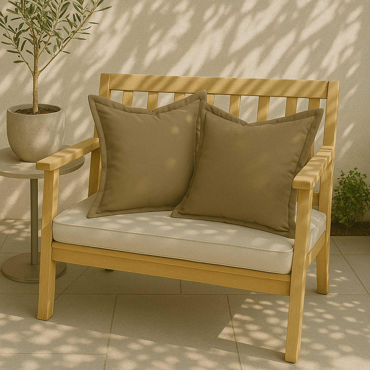 OUTDOOR-KISSEN 2er-Set hellbraun 45/45 cm - Hellbraun, Textil (45/45cm) - Homescapes