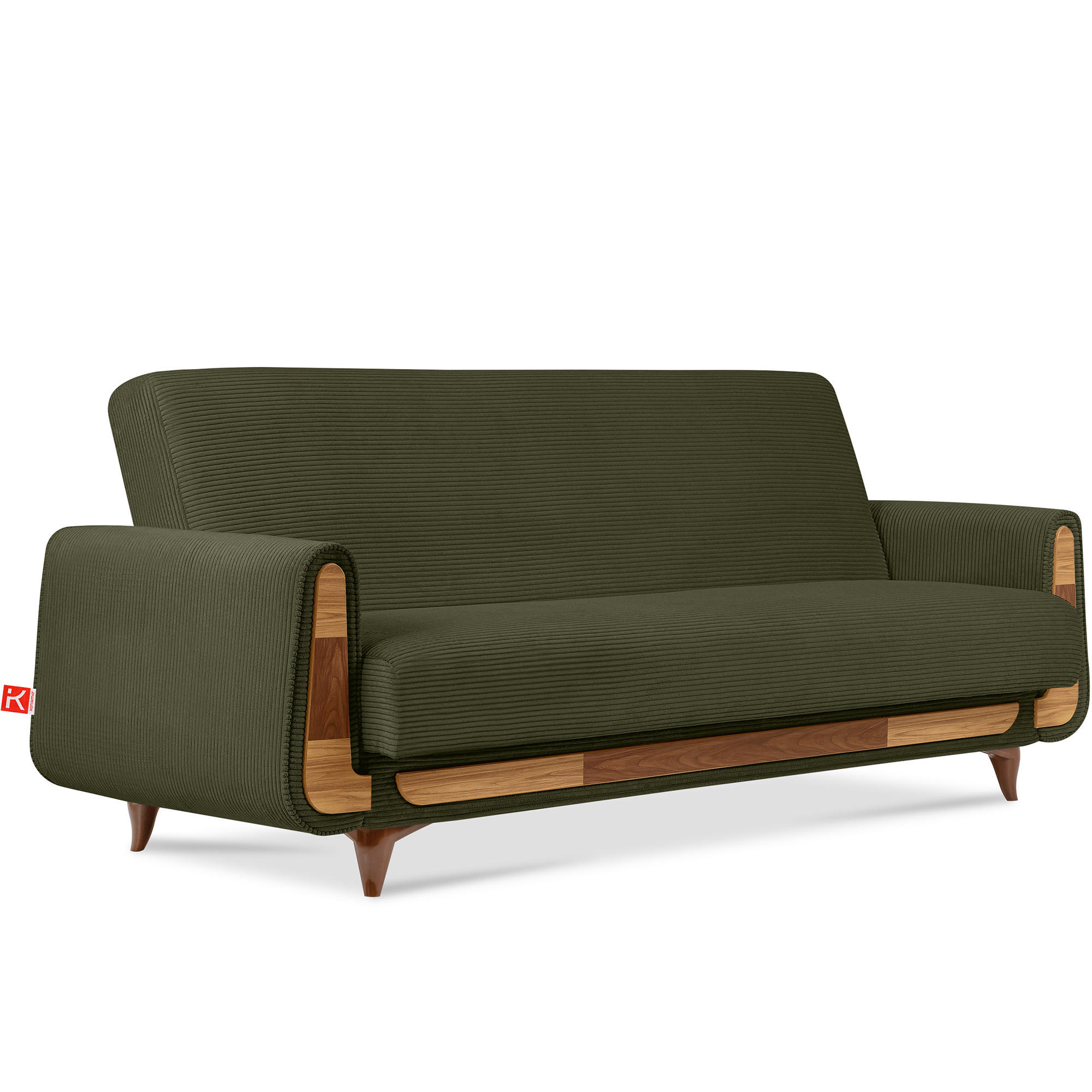 3-SITZER-SCHLAFSOFA GUSTAVO II mit Armlehnen, Olive - Olivgrün, Holz/Holzwerkstoff (230/98/98cm) - KONSIMO®