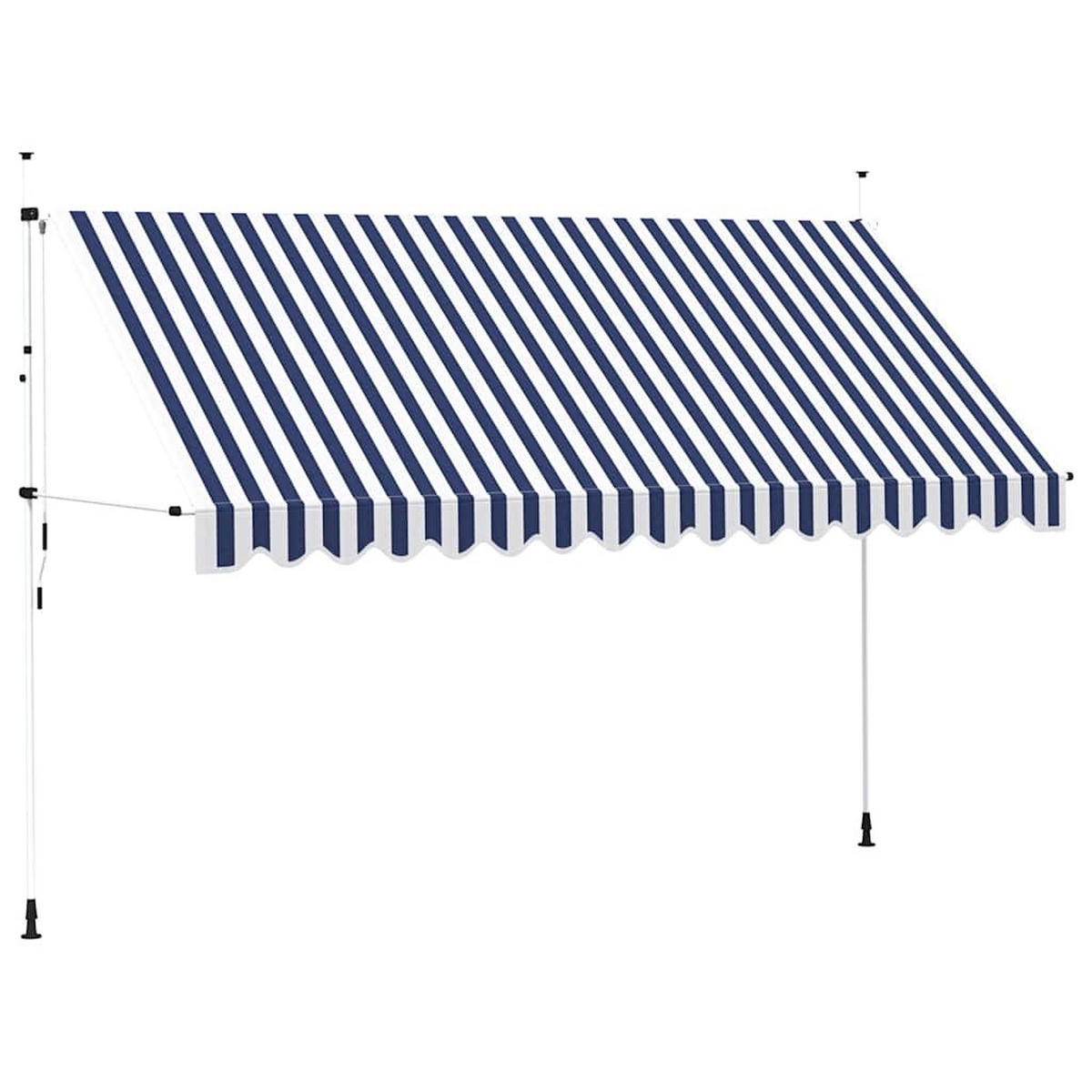 EINZIEHBARE Markise Handbetrieben 400 cm Blau/Weiß Gestreift - Blau, Textil (40/1/4cm) - furnicato