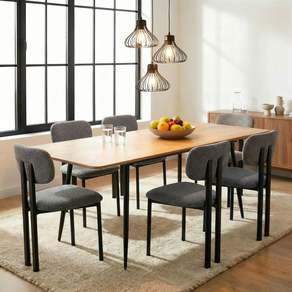 ESSGRUPPE ORSA FRANCA 7er Set Eiche - Eichefarben, Holzwerkstoff/Metall - IDIMEX