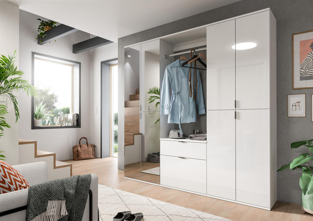 HOCHSCHRANK Projekt X Garderobe in weiß Nachbildung und weiß hochglanz B/H/T: 61x193x34 cm - Weiß, Holzwerkstoff (61/193/34cm)