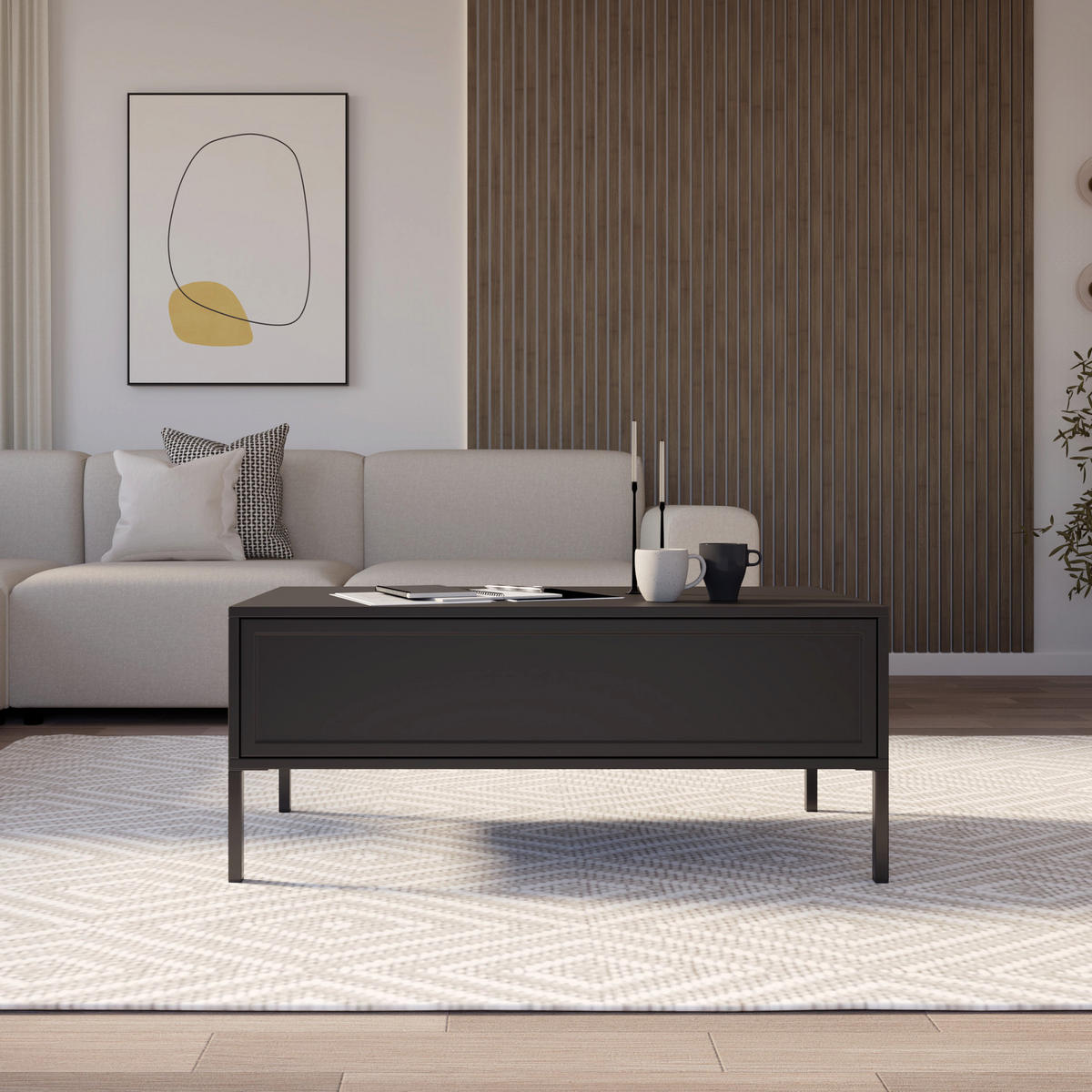 KONFERENČNÍ STOLEK Vilavio černý 100/50 cm - černá, kov/kompozitní dřevo (50/100/40cm) - Selsey