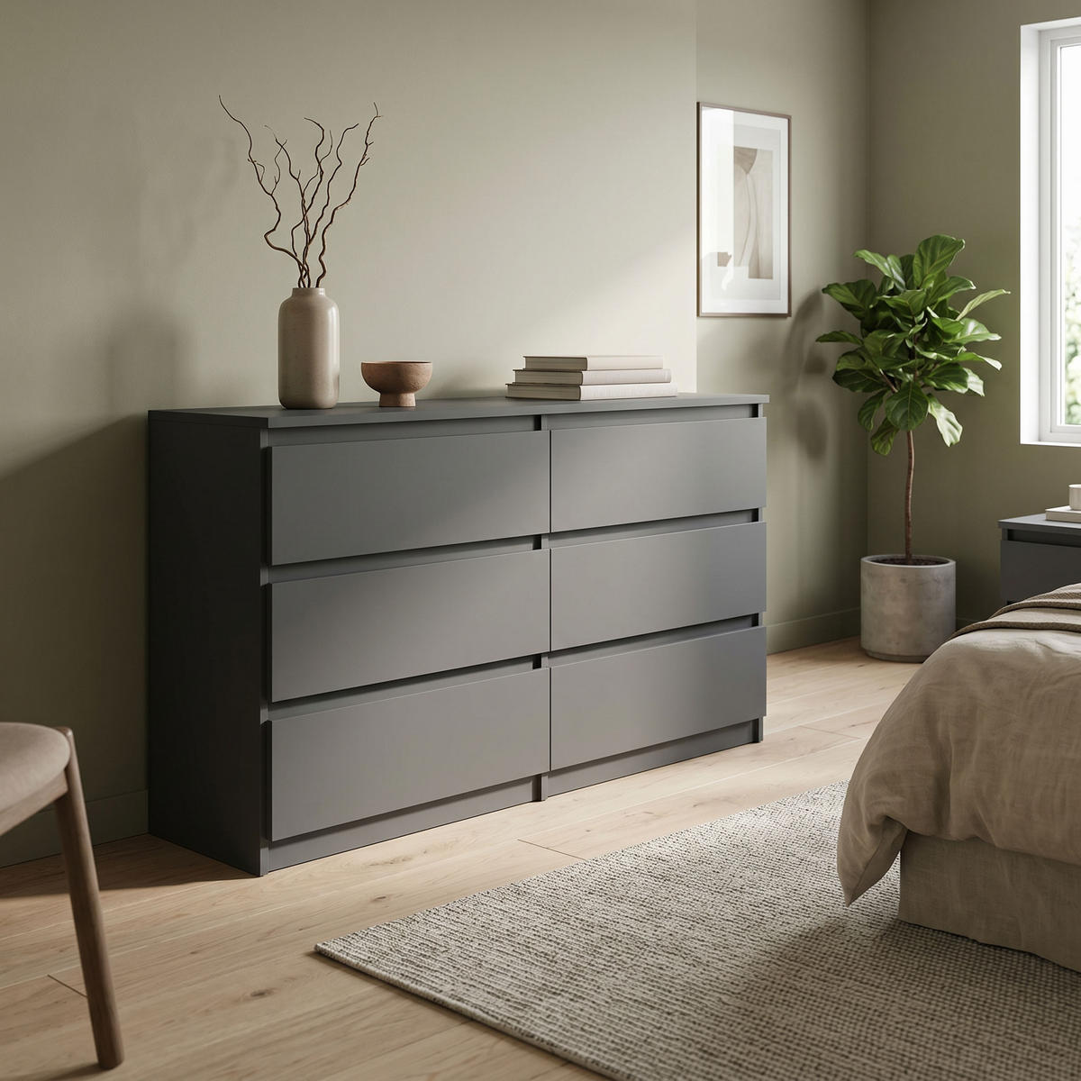 KOMMODE NUDO 138,5/78,5/39cm mit 6 Schubladen Türen Anthrazit - Anthrazit, Holzwerkstoff (138.5/78.5/39cm) - MASSENO