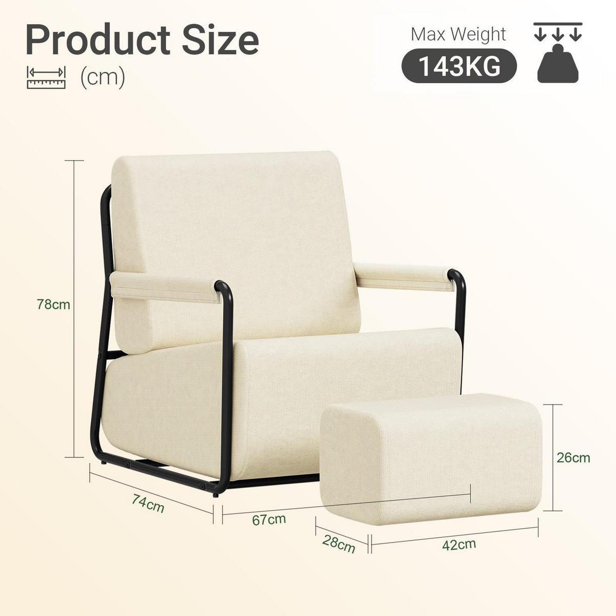 SESSEL mit Hocker FST99-MI - Ahornfarben/Creme, Fell/Metall (59/78/74cm) - SoBuy