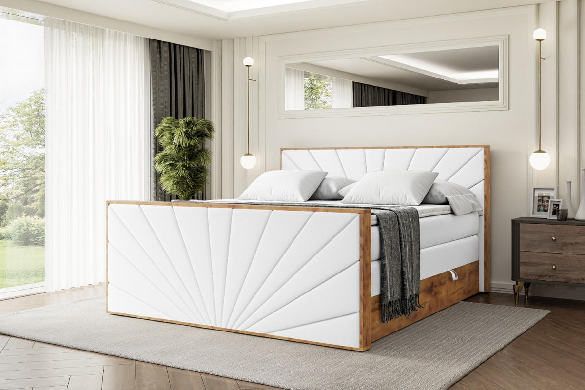 BOXSPRINGBETT mit Matratze H3|H4 und Lattenrost - LOLLI6-Z KING-160x200 - Weiß Kunstleder - Weiß, Holzwerkstoff (160/200cm) - ALTDECOR