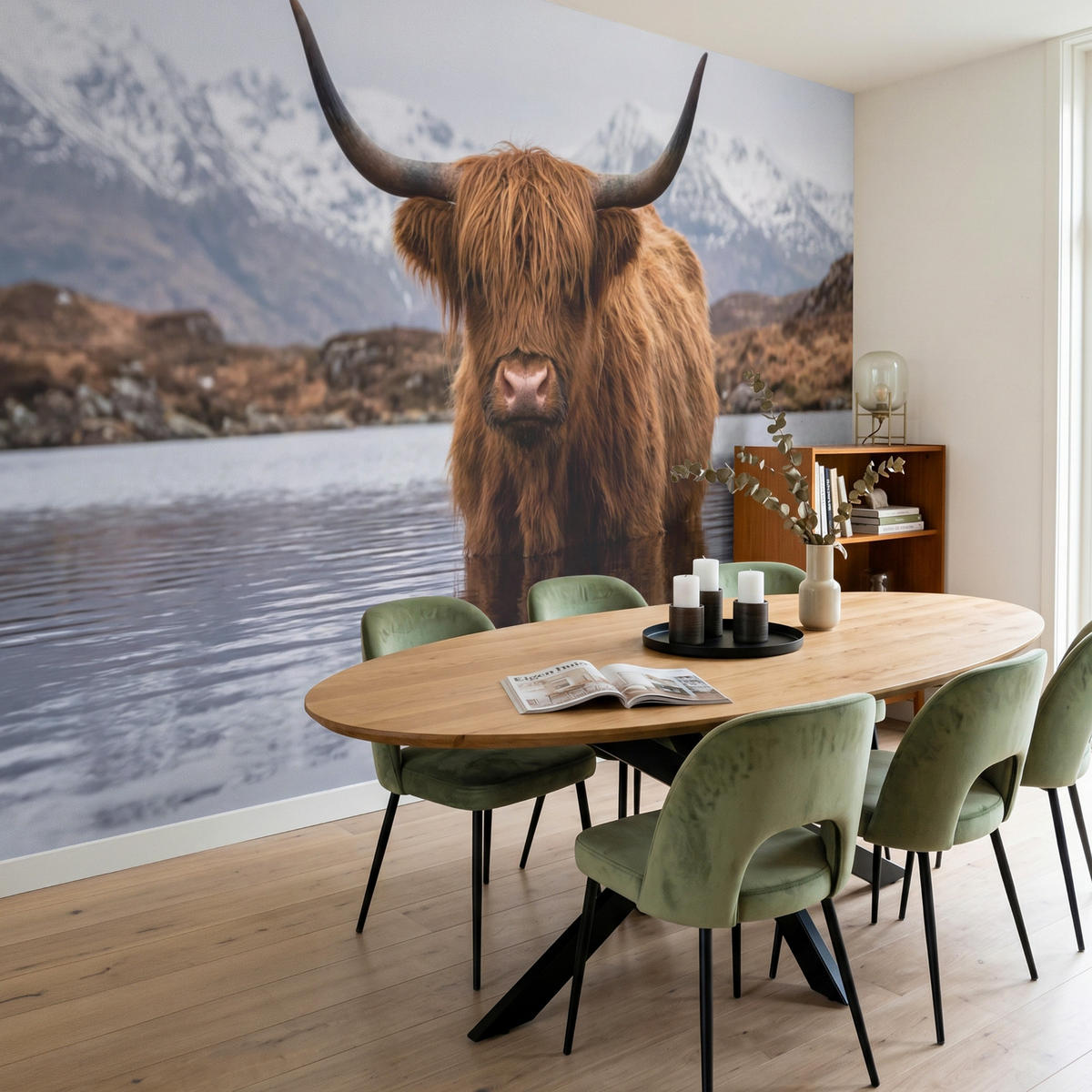 TAPETE - Schottischer Hochländer - Braun - Wasser - 350x220 cm - Braun, Papier (350/220cm) - OnlyWow