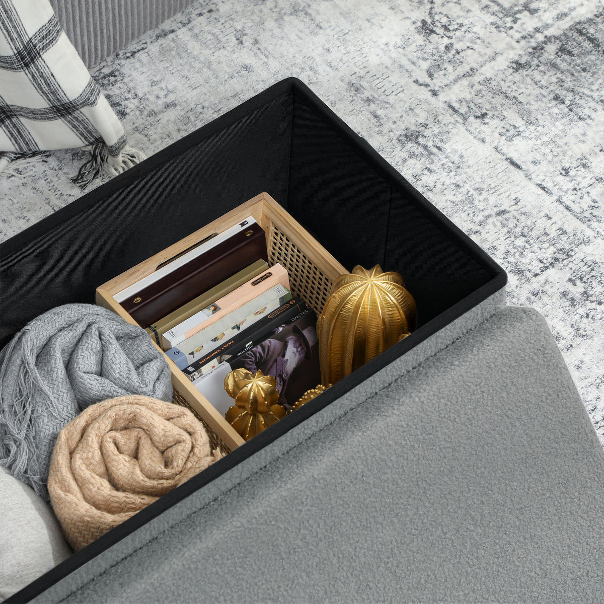 SITZBANK mit Stauraum, faltbar Polsterbank, Bettbank mit Samtoptik, Sitztruhe - Dunkelgrau, Textil (38/38/76cm) - HOMCOM