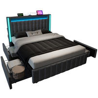 POLSTERBETT 140/200 cm mit LED, USB-C und 4 Schubladen in Grau - Grau, Textil (140/200cm) - BEAOK