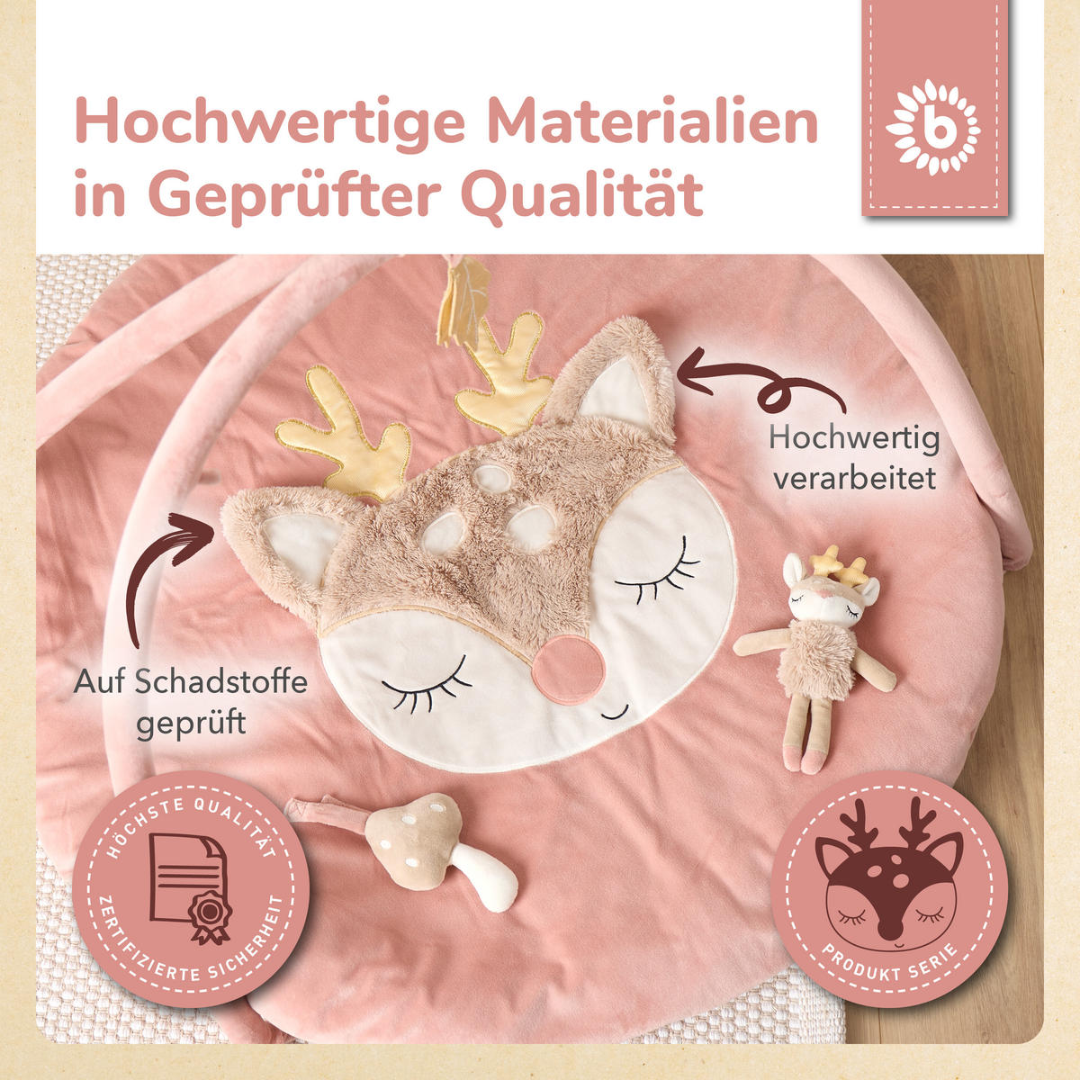 SPIELDECKE mit Activitybogen Reh Ella - Rosa, Textil (90/90cm) - Bieco Spielwaren