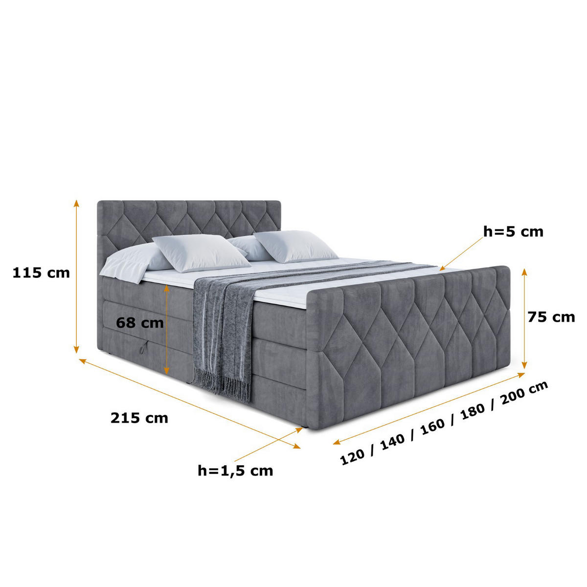BOXSPRINGBETT CATOR-Z KING - 120x200 - H3/H4 - Dunkelgrau - Dunkelgrau, Holzwerkstoff (120/200cm) - ALTDECOR