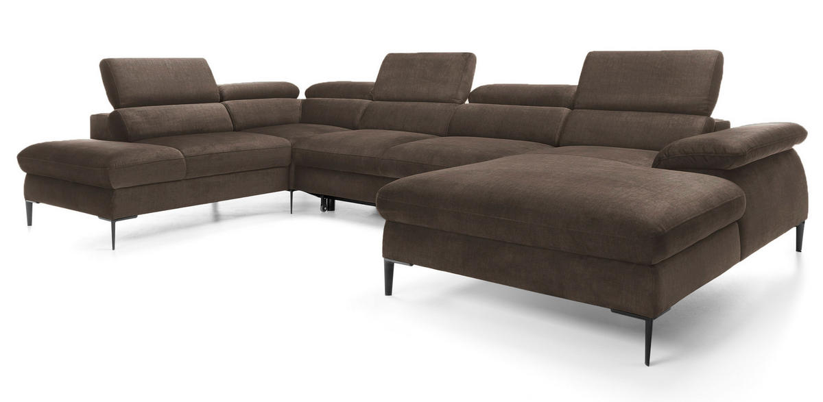 ECKSOFA U-Form 350 cm Amaro M mit Schlaffunktion, Rechts, Braun - Braun, Holz (353/214cm) - Emporius