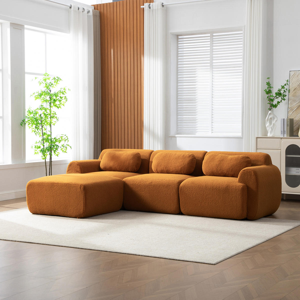 ECKSOFA Chenille Caramel rutschfest - Orange, Textil (271/177cm) - WISHDOR