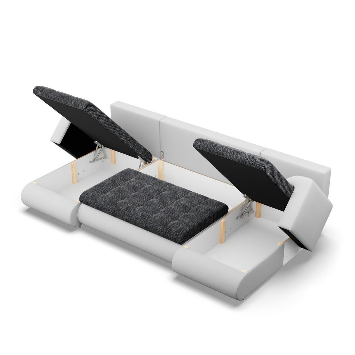 U-SOFA MIT SCHLAFFUNKTION FORESTA, Schwarz + Grau - Schwarz/Grau, Textil (302/89/159cm)