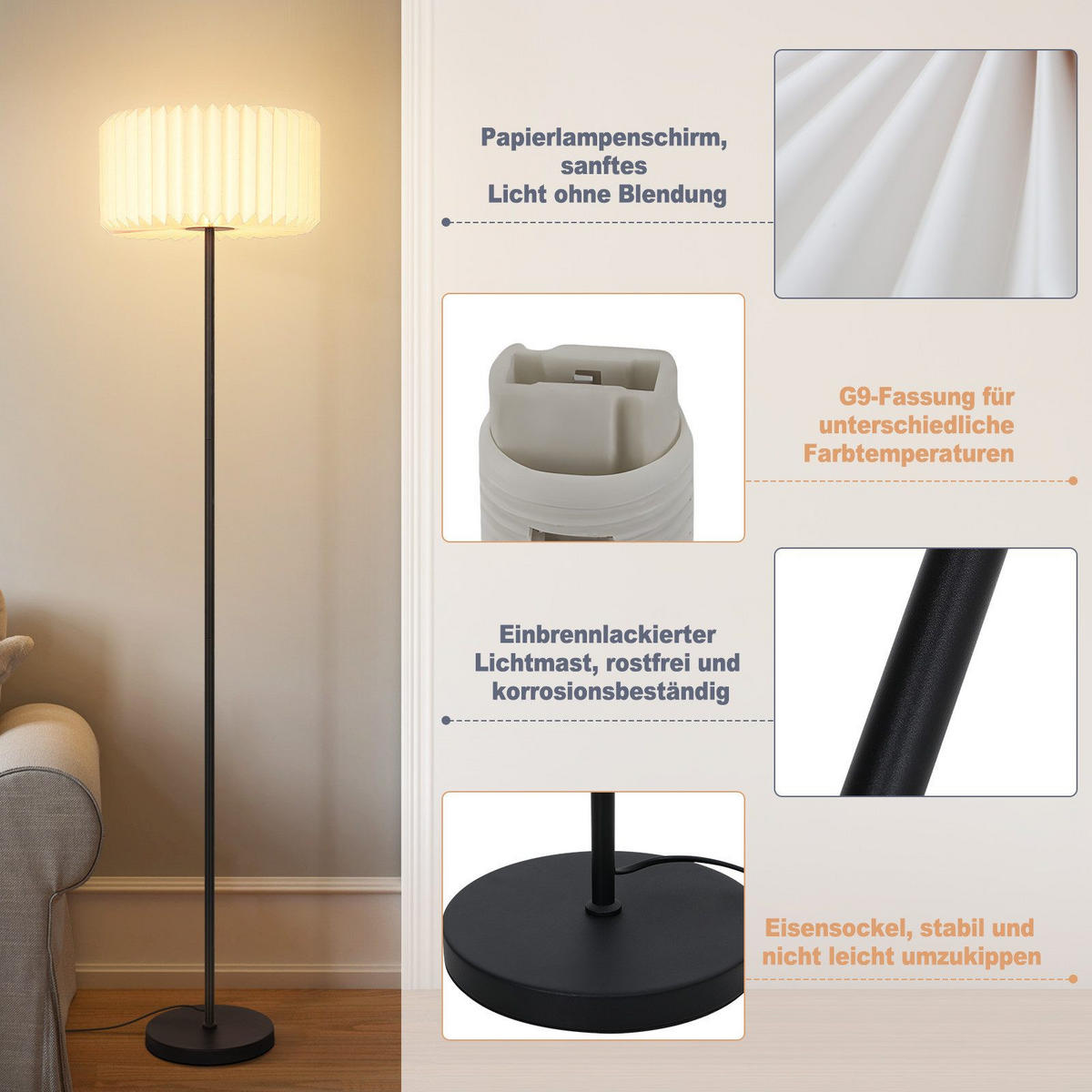 LED STEHLAMPE FRANZ II 35/35/152 cm - Weiß, Metall (35/35/152cm) - Nettlife