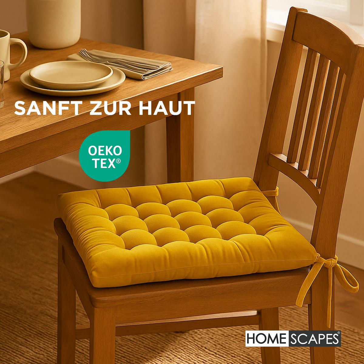 STUHLKISSEN Samt 4er-Set senfgelb 40/40/5 cm - Gelb, Textil (40/40/5cm) - Homescapes