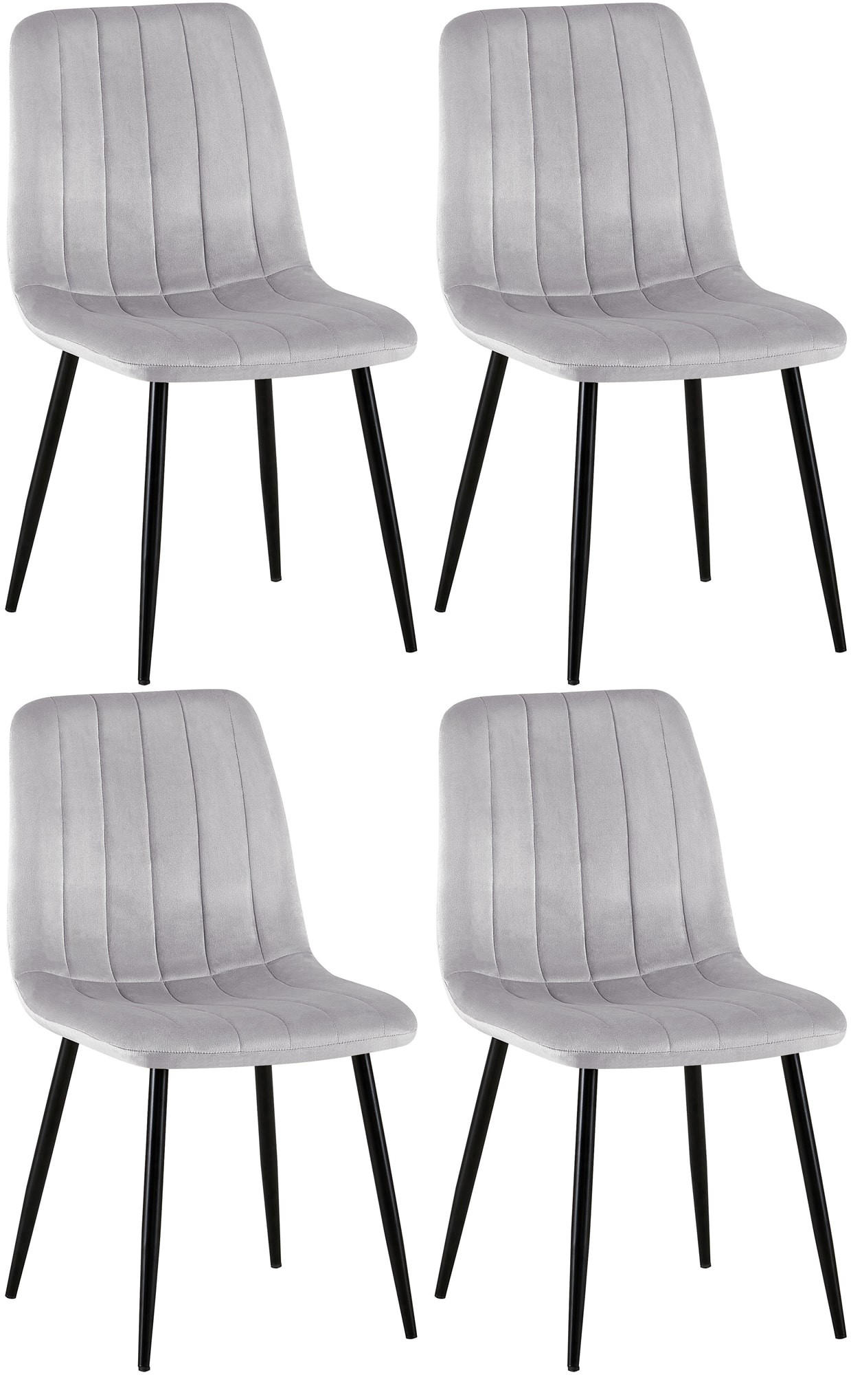 STUHL 4er Set Samt Grau - Schwarz/Grau, Textil/Metall (45/88/53cm) - CLP
