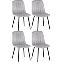 STUHL 4er Set Samt Grau - Schwarz/Grau, Textil/Metall (45/88/53cm) - CLP