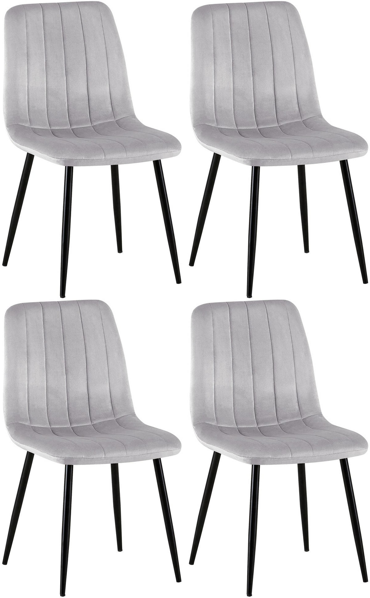 STUHL 4er Set Samt Grau - Schwarz/Grau, Textil/Metall (45/88/53cm) - CLP