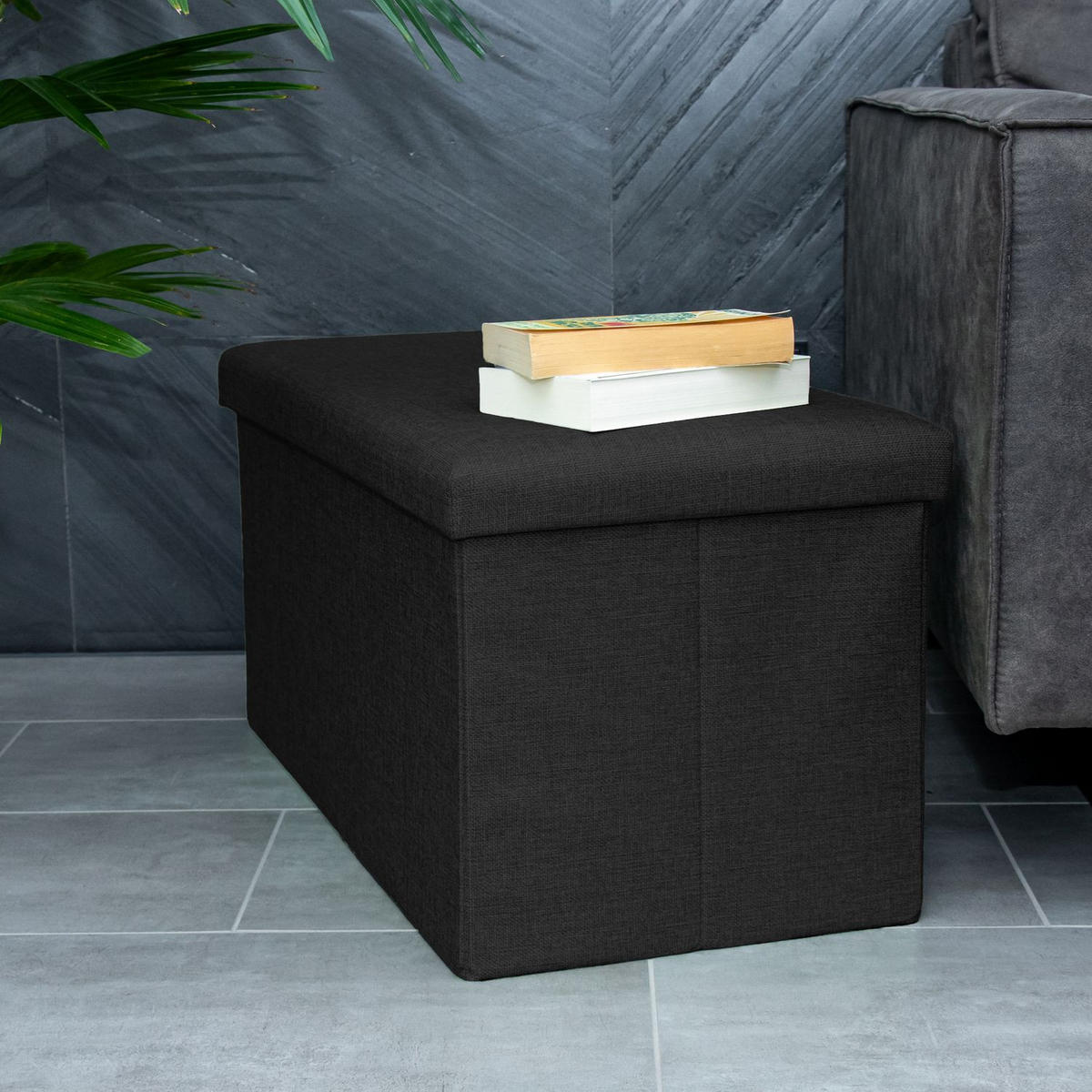 SITZBANK Faltbar in Leinen Optik 78/38/38 cm (Schwarz) - Schwarz, Textil (78/38/38cm) - Intirilife
