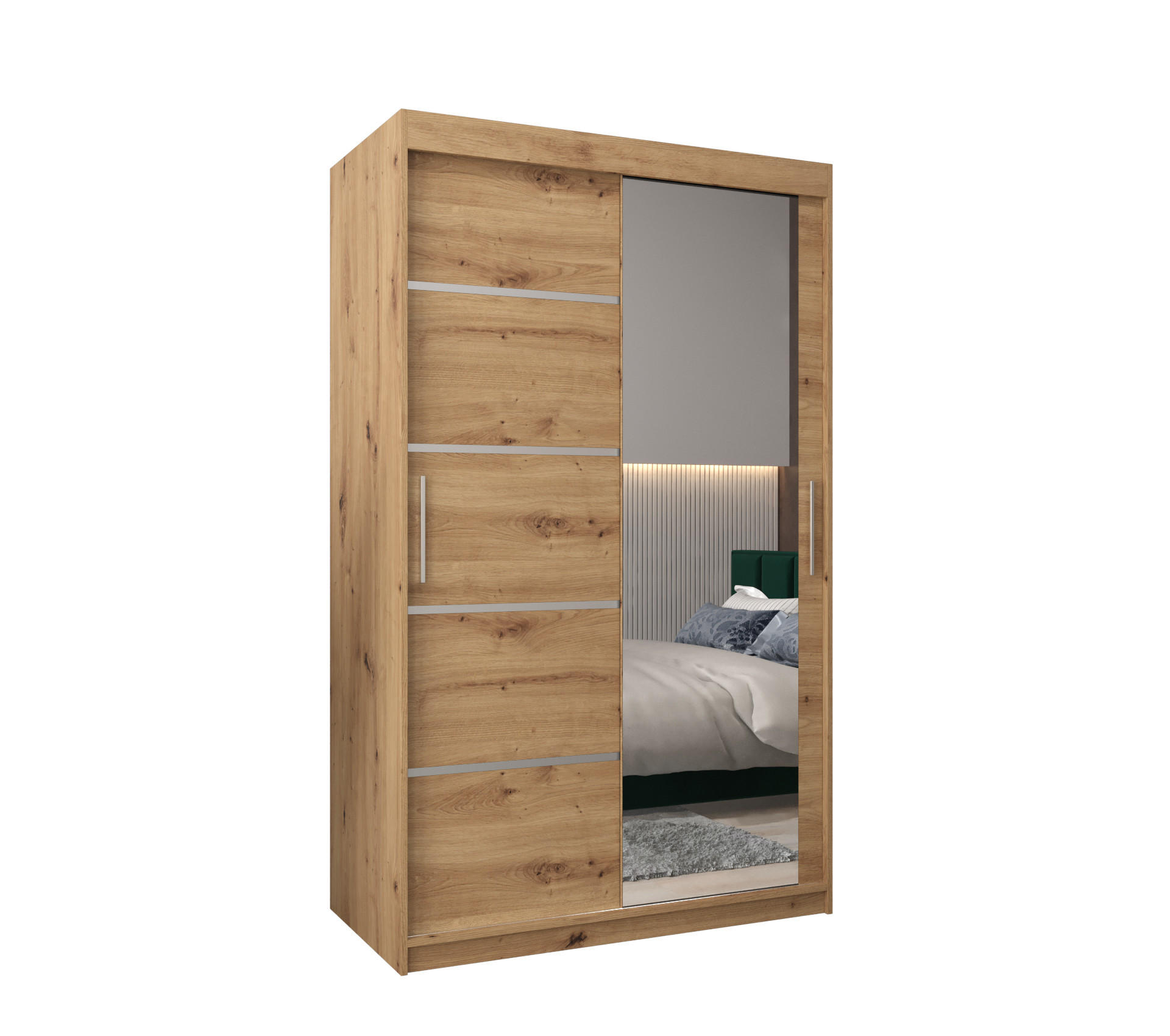 Möbel Kryspol Schwebetürenschrank Eiche Artisan, Silber 120x200x62 cm