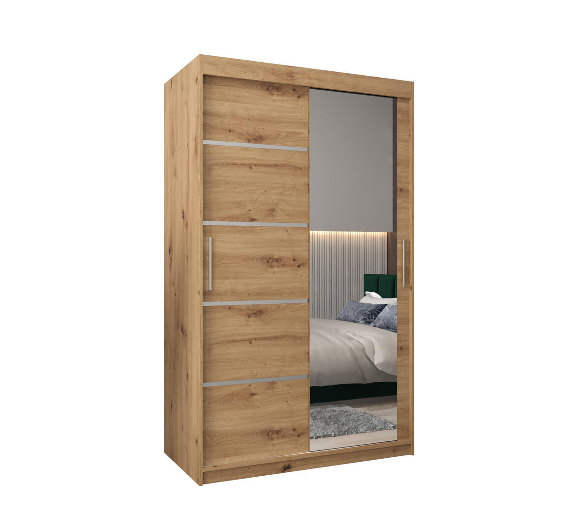 SCHWEBETÜRENSCHRANK 200/120/62 2-türig - Silberfarben/Eiche Artisan, Holz/Kunststoff (120/200/62cm) - MÖBEL KRYSPOL