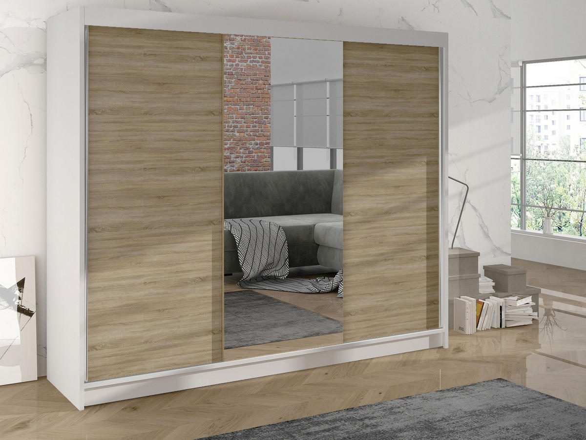 SCHWEBETÜRENSCHRANK Derby I - Beige, Holzwerkstoff/Metall (200/215/58cm) - MIRJAN24