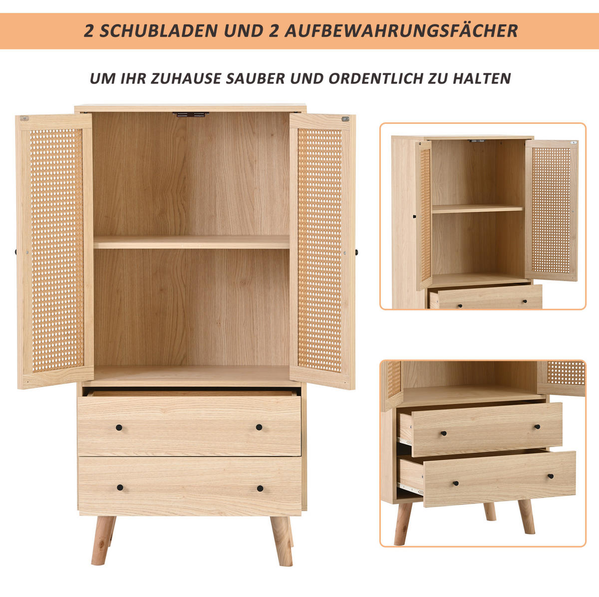 SIDEBOARD 60/40/120 cm Eiche aus Spanplatte mit Rattanfront - Eichefarben, Holzwerkstoff (40/120/60cm) - OKMYHOME