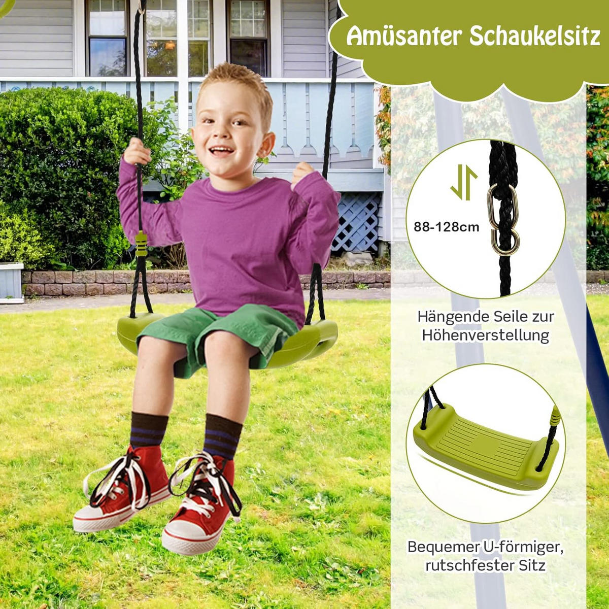 KINDERSCHAUKEL 3-in-1 Blau - Blau, Metall (142/177/278cm) - COSTWAY