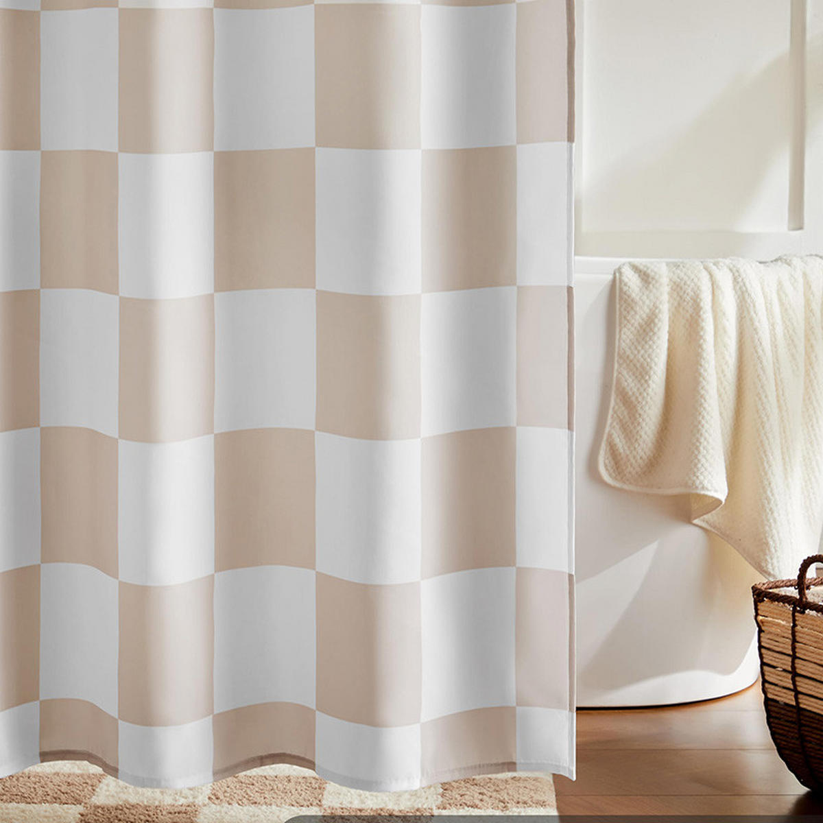 DUSCHVORHANG SET Beige kariert 180 x 180 cm wasserdicht dekorativ für Küche Badezimmer - Multicolor, Textil (180/180cm) - MCBOSON