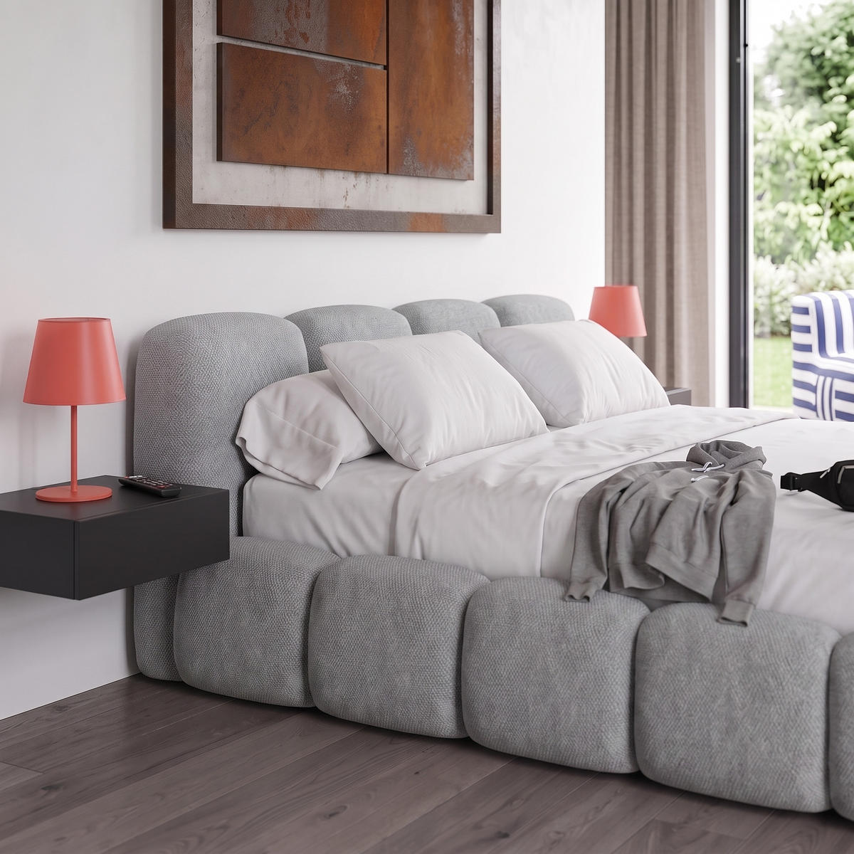 POLSTERBETT SUENO 180x200 cm in Grau, gepolstertes Kopfteil, Metalllattenrost, Bettkasten, Chenille-Stoff - Naturfarben/Grau, Holz/Textil (180/200cm) - Muffo