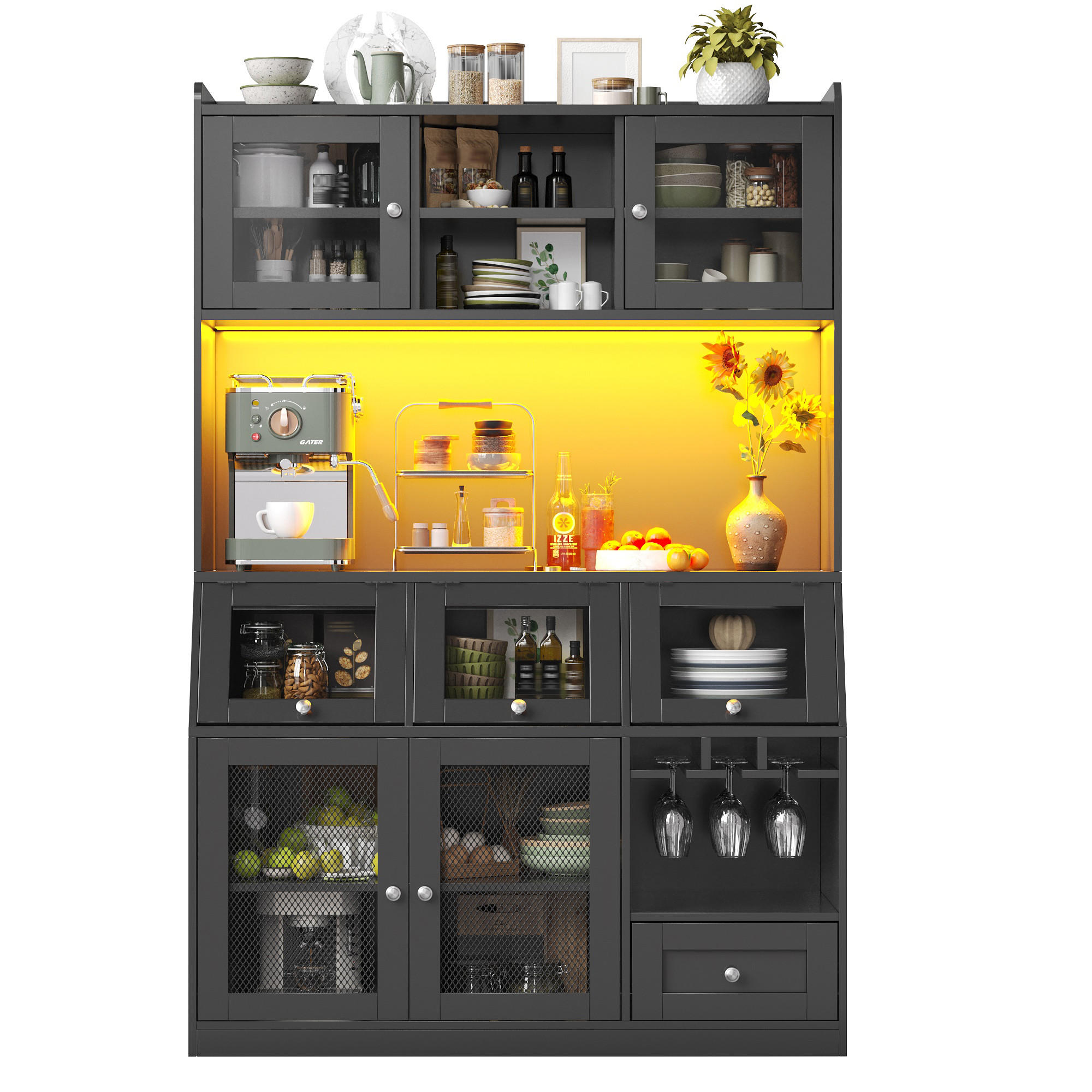 KÜCHENSCHRANK 120x40x181.7Cm LED USB Glas Schwarz - Schwarz, Holzwerkstoff (120/181.7/40cm) - FLIEKS