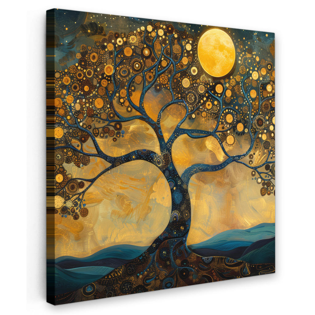 MuchoWow OBRAZ NA PLÁTNĚ Strom - Měsíc - Květiny - Zlato - Umění 50x50 cm