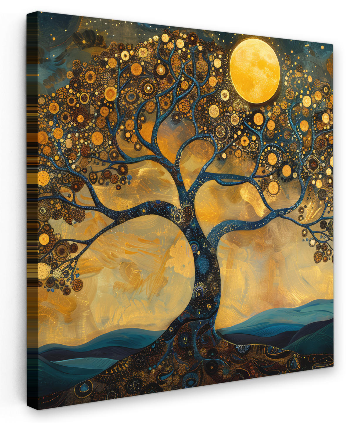 LEINWANDBILD Baum - Mond - Blumen - Gold - Kunst 20x20 cm - Orange, Textil (20/20cm) - MuchoWow
