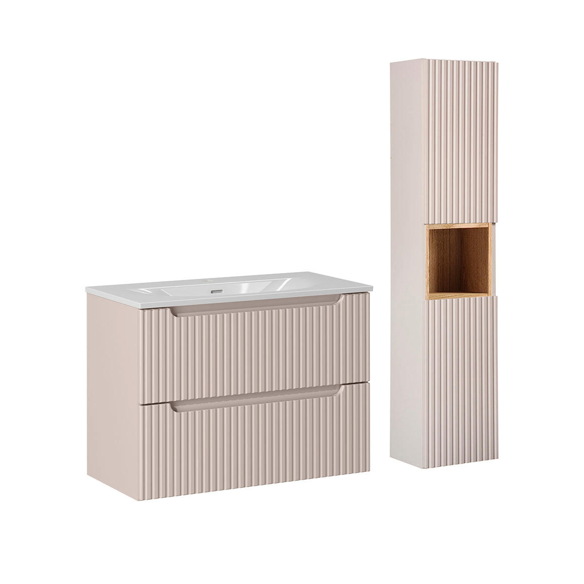 BADMÖBEL 80cm Riva 2er-Set Kaschmir - Beige, Holzwerkstoff (80/57/40cm) - Petits-meubles