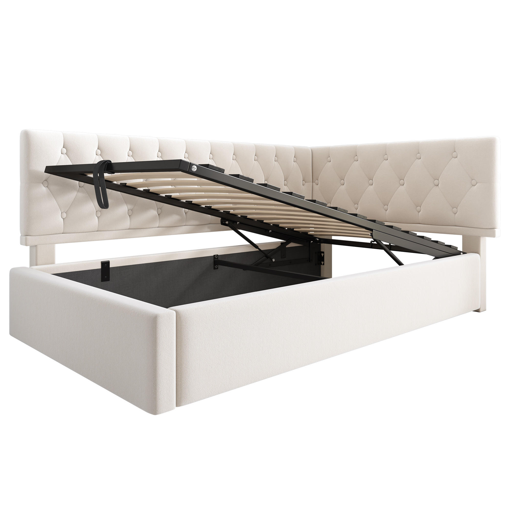 POLSTERBETT 90/200 cm Beige mit hydraulischem Stauraum, ohne Matratze - Beige, Holz/Textil (90/200cm) - Oxeza