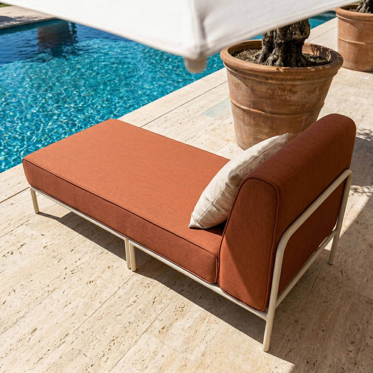 CHAISELONGUE, Terrakotta - Orange, Textil (72/78/153cm) - Oviala