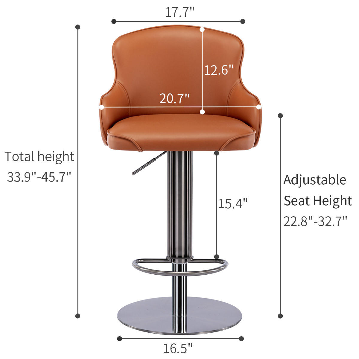 BARHOCKER 1er-Set Braun mit Rückenlehne, 360° drehbar und höhenverstellbar - Braun, Metall (52.5/116/52.5cm) - PANGIVO