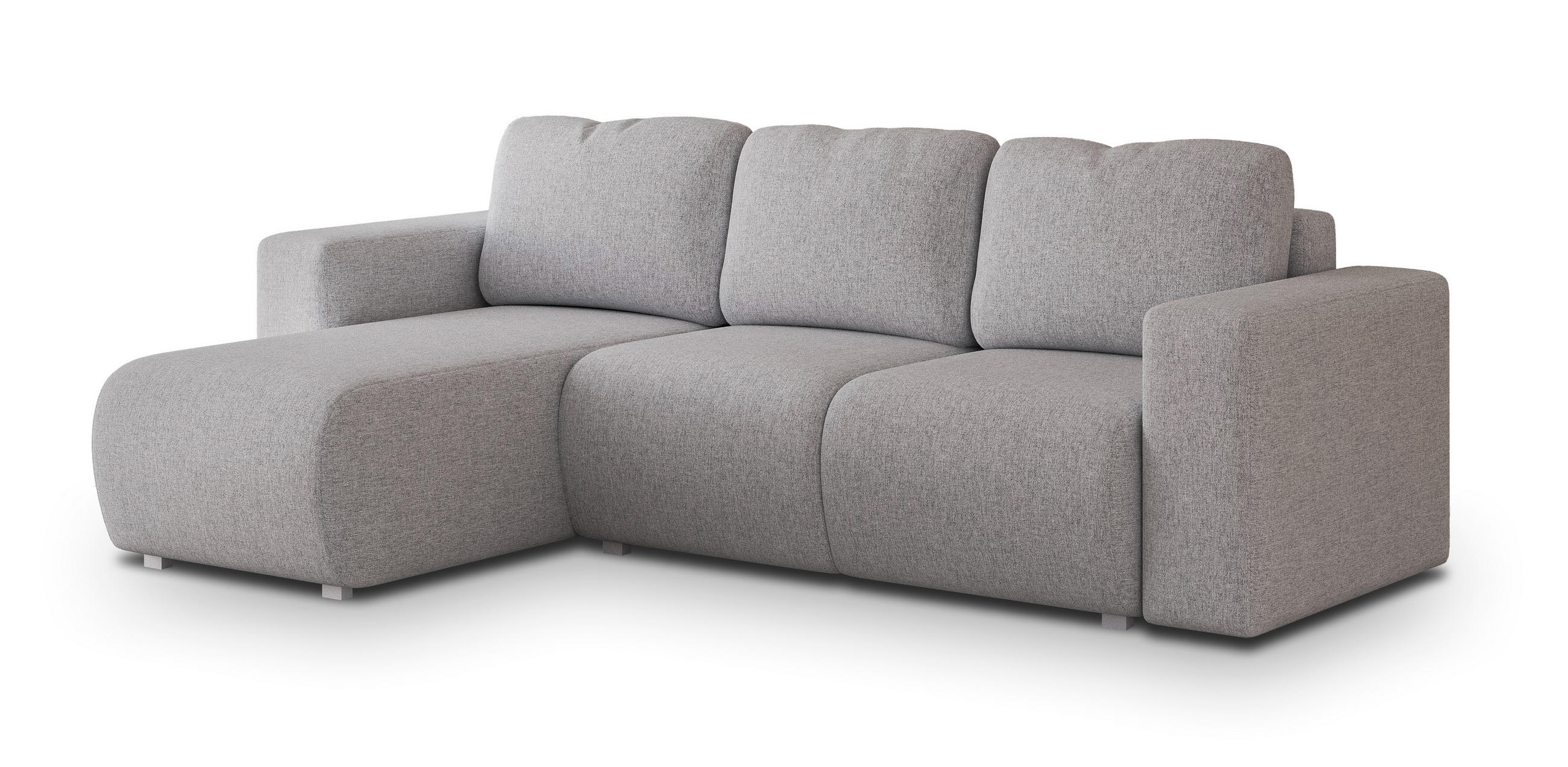 ECKSOFA RINOVA Hellgrau Geflochtener Stoff mit Schlaffunktion - Hellgrau, Holz (250/143cm) - MASSENO