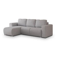 ECKSOFA RINOVA Hellgrau Geflochtener Stoff mit Schlaffunktion - Hellgrau, Holz (250/143cm) - MASSENO
