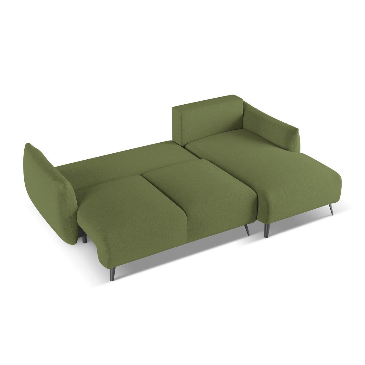 ECKSOFA mit Schlaffunktion Chenille Stoff Grün - Dunkelgrün/Schwarz, Textil/Metall (242/162cm) - LaMiaSofa