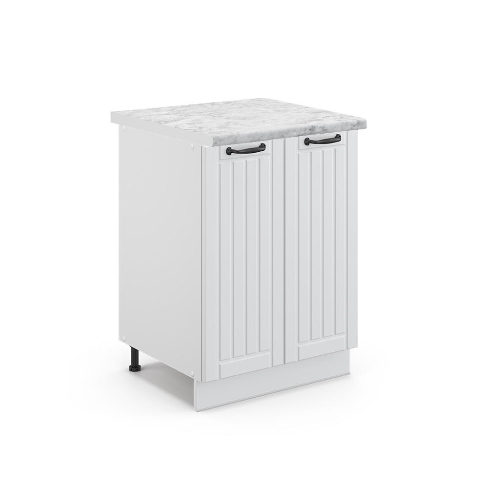 KÜCHENUNTERSCHRANK Fame-Line Weiß Landhaus 60 cm, AP Marmor - Creme/Weiß, Holzwerkstoff (60/82/60cm) - Vicco