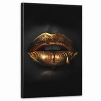 LEINWAND Bilder mit Rahmen - Frau - Porträt - Lippen - Gold - Schwarz - 60x90 - Schwarz, Textil (60/90cm) - MuchoWow