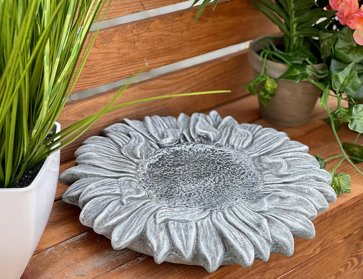 STEINFIGUR Sonnenblume Steinguss frostfest Vogeltränke Insektentränke - Grau, Stein (29/3/28cm) - stoneandstyle