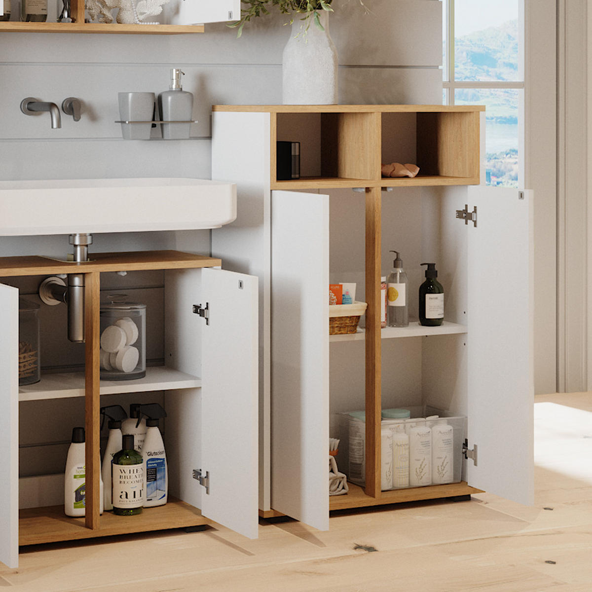 MIDISCHRANK Didi Weiß/Artisan 60 x 97 cm mit 2 Türen - Weiß, Holzwerkstoff (60/97/30cm) - Vicco