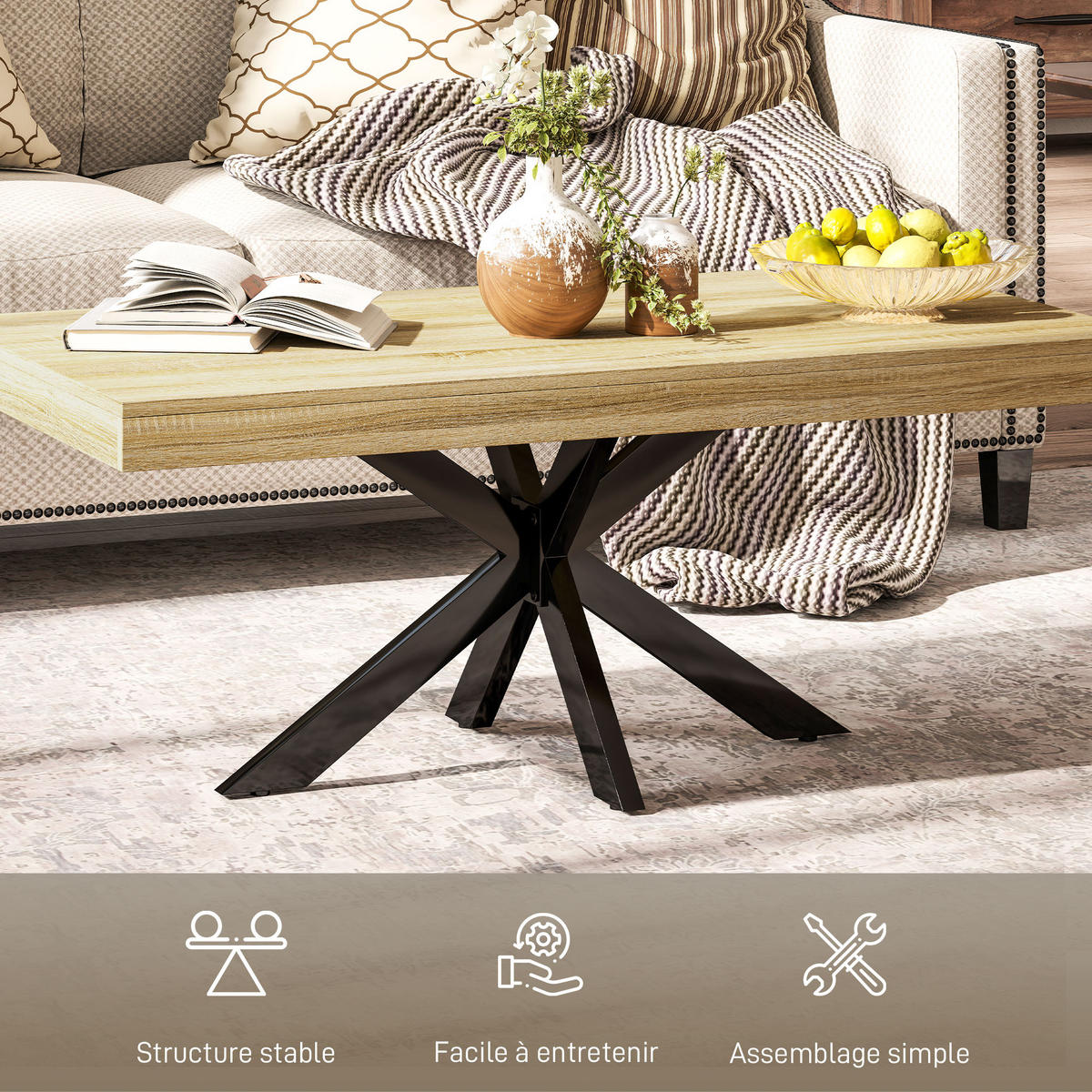 COUCHTISCH DE-15761 industrieller Stil Holzfarbe - Naturfarben, Holzwerkstoff (110/60/45cm) - ComfortXL