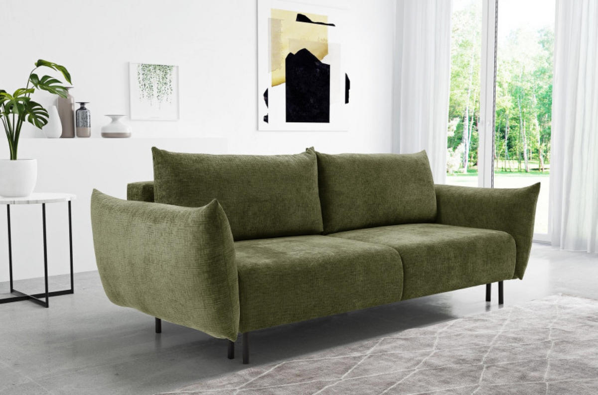 SITZSOFA Grün ADA Mit Schlaffunktion Und Bettkasten Chenille Stoff - Grün, Textil (240/90/108cm) - Sepro Meble