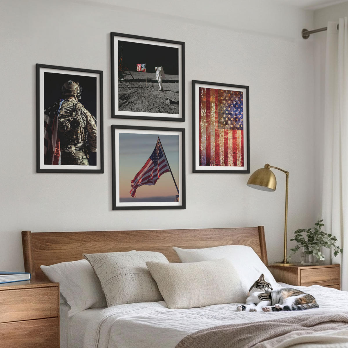 BILDER SET 4er Set - 50x50 cm & 40x60 cm Schwarzer Rahmen - Amerikanische Symbole, USA-Flagge - Schwarz, Kunststoff (50/50cm) - TULUP